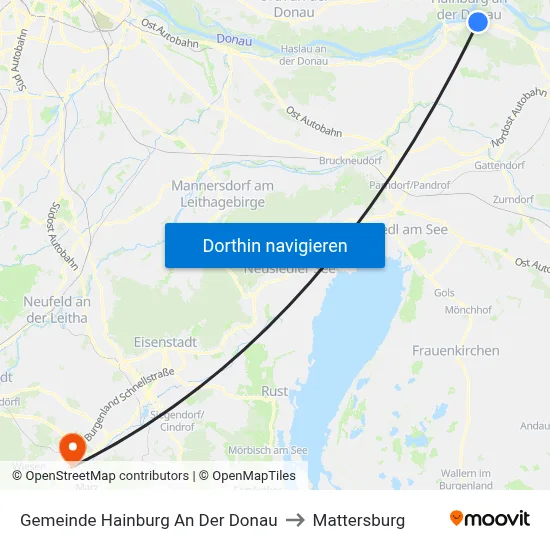 Gemeinde Hainburg An Der Donau to Mattersburg map