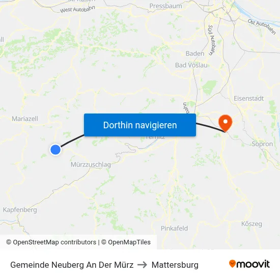 Gemeinde Neuberg An Der Mürz to Mattersburg map