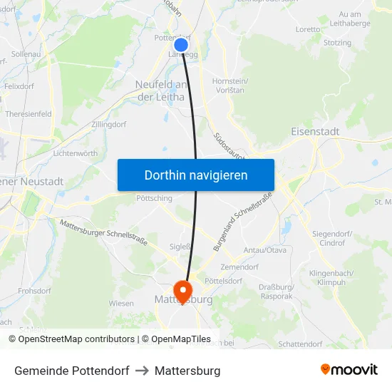 Gemeinde Pottendorf to Mattersburg map