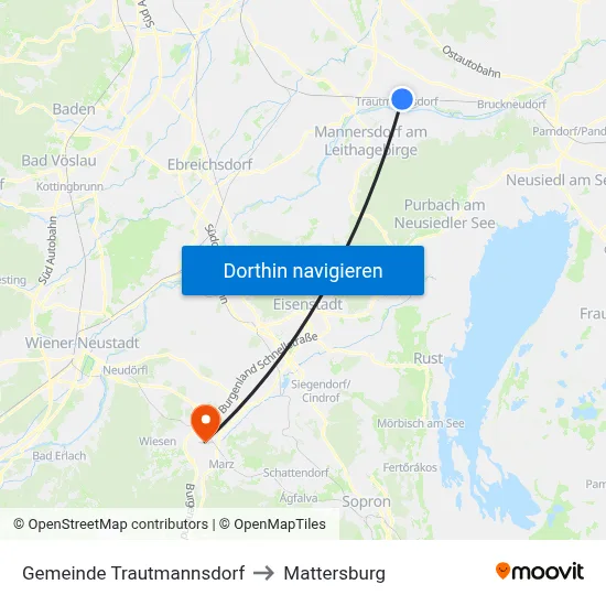Gemeinde Trautmannsdorf to Mattersburg map