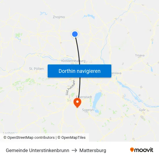 Gemeinde Unterstinkenbrunn to Mattersburg map