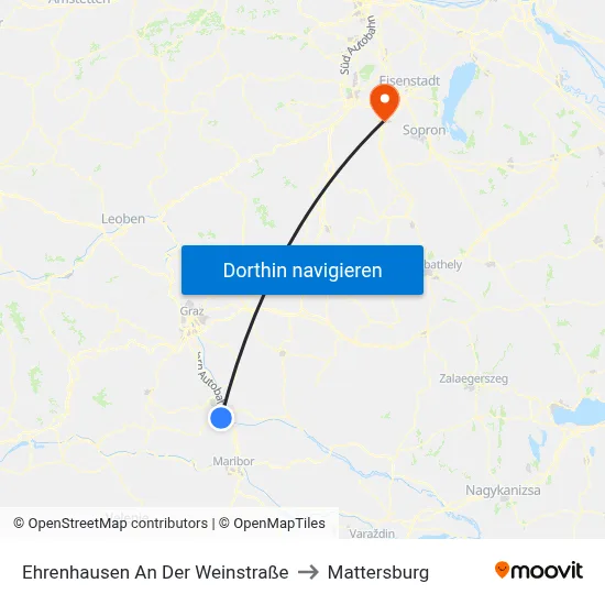 Ehrenhausen An Der Weinstraße to Mattersburg map
