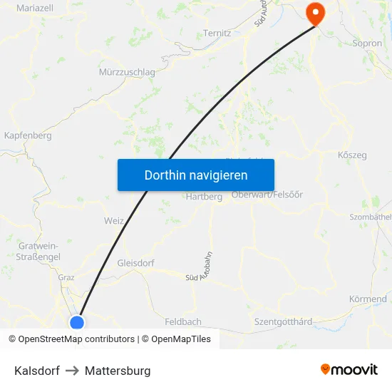 Kalsdorf to Mattersburg map