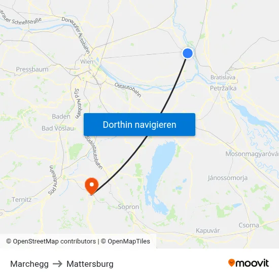 Marchegg to Mattersburg map