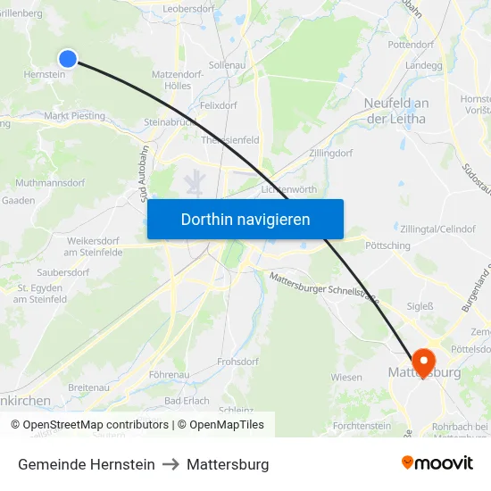 Gemeinde Hernstein to Mattersburg map