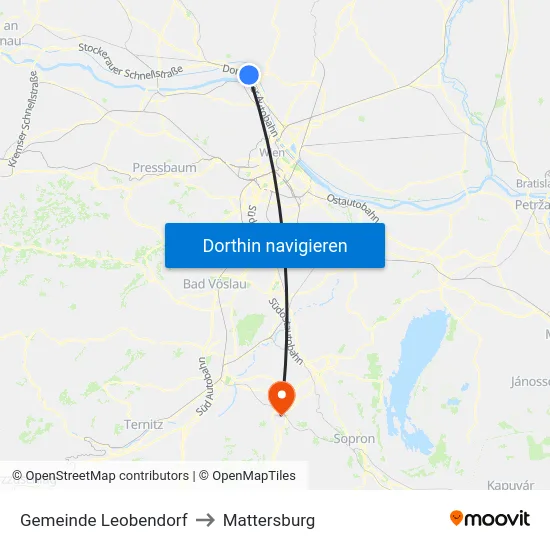 Gemeinde Leobendorf to Mattersburg map