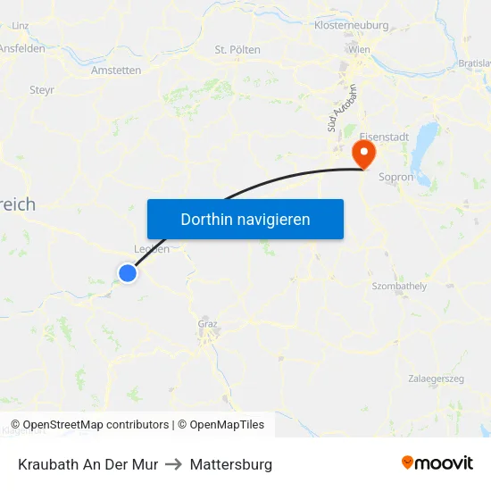 Kraubath An Der Mur to Mattersburg map