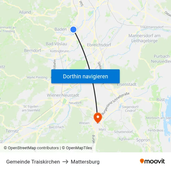 Gemeinde Traiskirchen to Mattersburg map