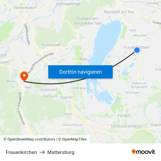 Frauenkirchen to Mattersburg map