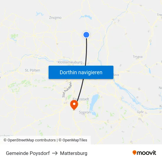 Gemeinde Poysdorf to Mattersburg map