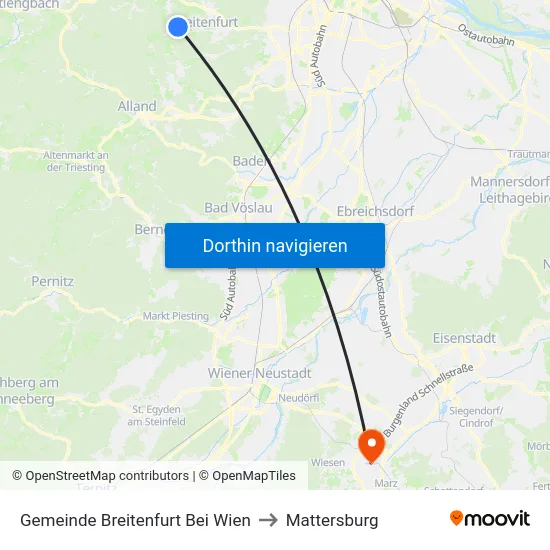 Gemeinde Breitenfurt Bei Wien to Mattersburg map