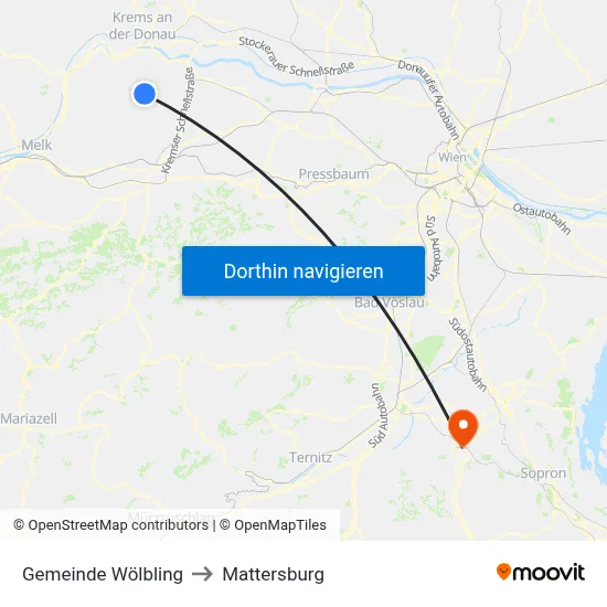 Gemeinde Wölbling to Mattersburg map