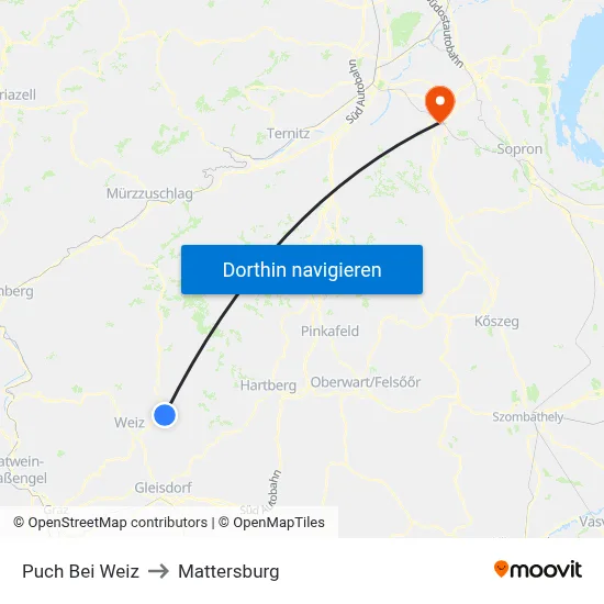 Puch Bei Weiz to Mattersburg map