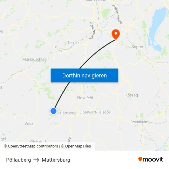 Pöllauberg to Mattersburg map