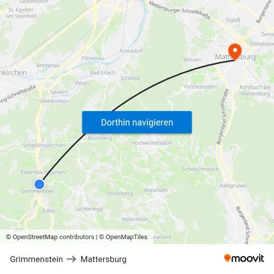 Grimmenstein to Mattersburg map