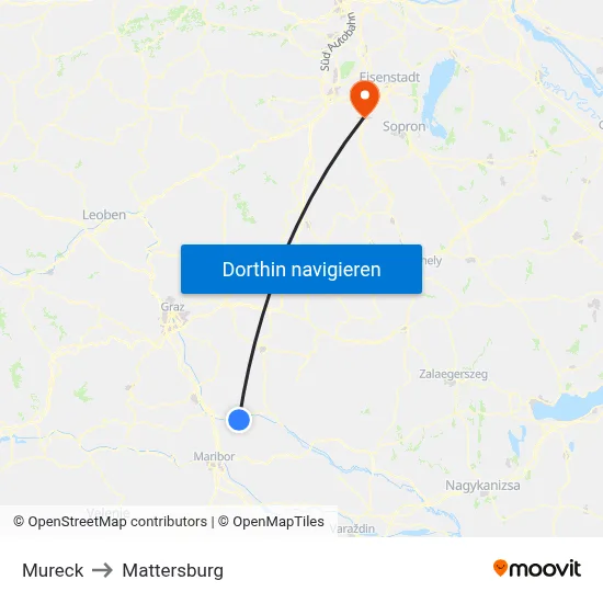 Mureck to Mattersburg map