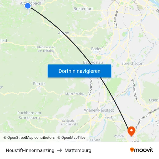 Neustift-Innermanzing to Mattersburg map