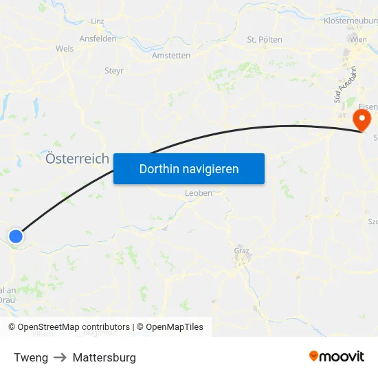 Tweng to Mattersburg map