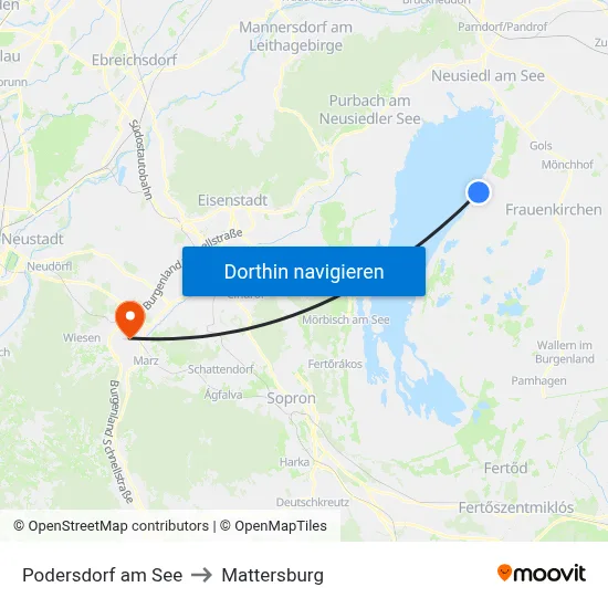 Podersdorf am See to Mattersburg map