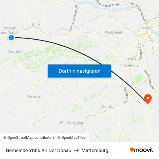 Gemeinde Ybbs An Der Donau to Mattersburg map