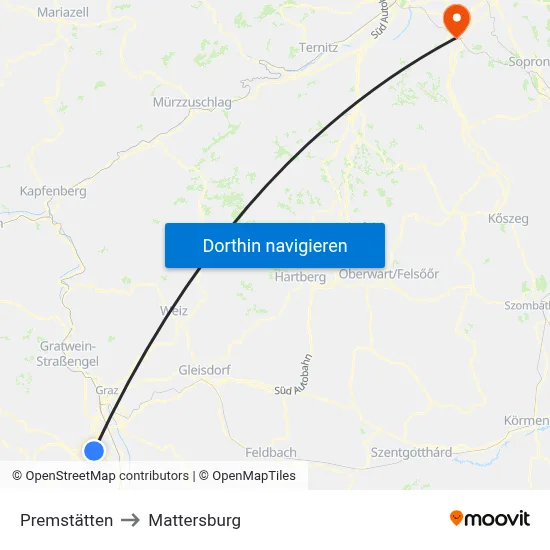Premstätten to Mattersburg map