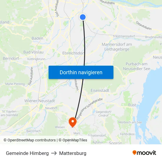 Gemeinde Himberg to Mattersburg map