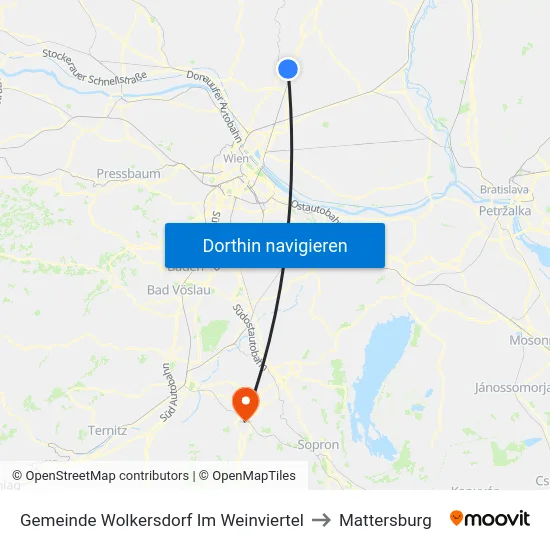 Gemeinde Wolkersdorf Im Weinviertel to Mattersburg map