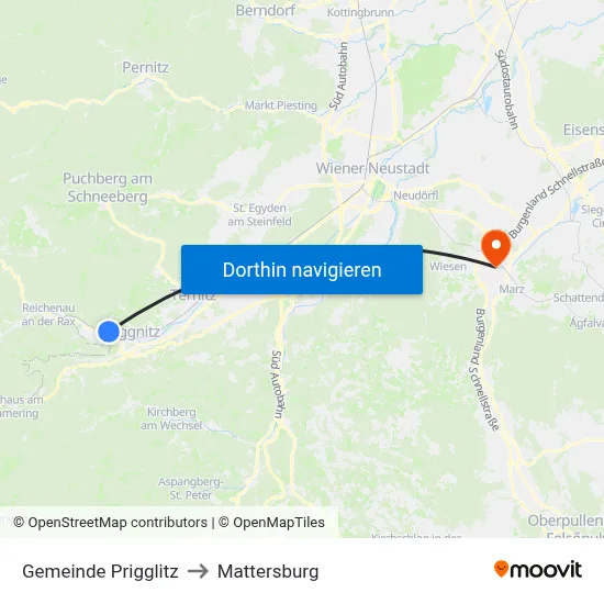 Gemeinde Prigglitz to Mattersburg map