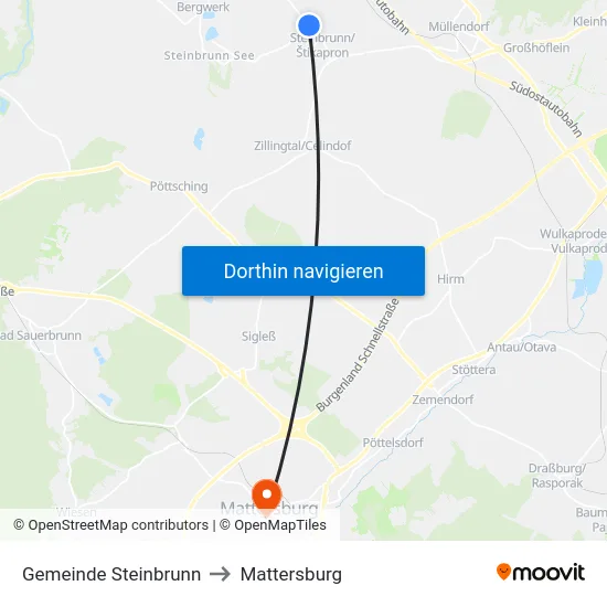 Gemeinde Steinbrunn to Mattersburg map