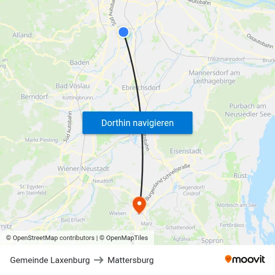 Gemeinde Laxenburg to Mattersburg map