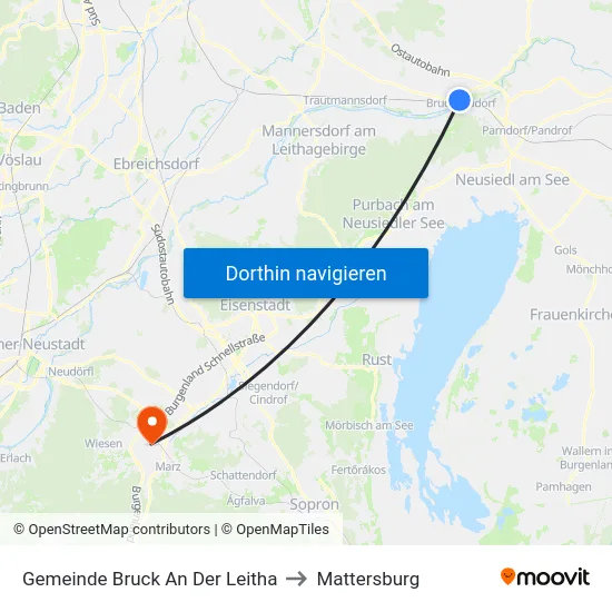 Gemeinde Bruck An Der Leitha to Mattersburg map