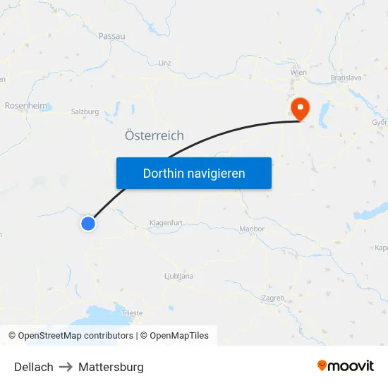 Dellach to Mattersburg map