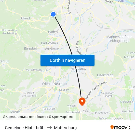 Gemeinde Hinterbrühl to Mattersburg map