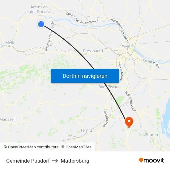 Gemeinde Paudorf to Mattersburg map