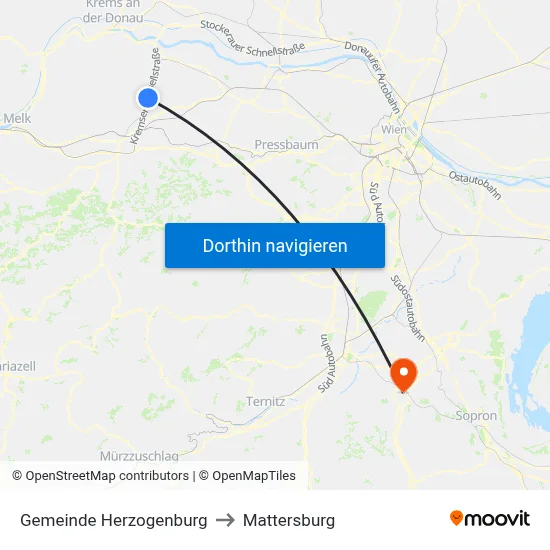 Gemeinde Herzogenburg to Mattersburg map