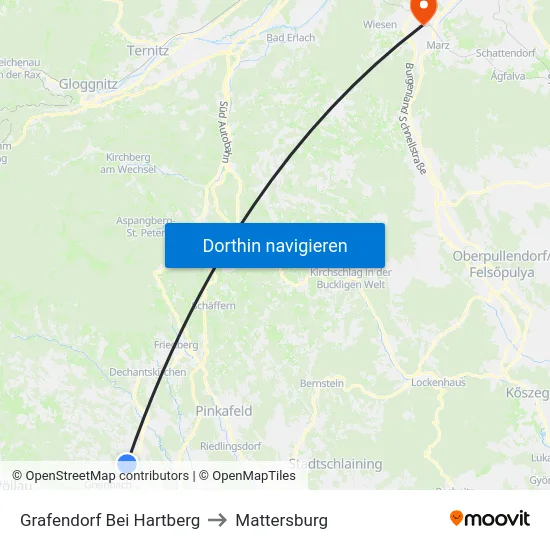 Grafendorf Bei Hartberg to Mattersburg map