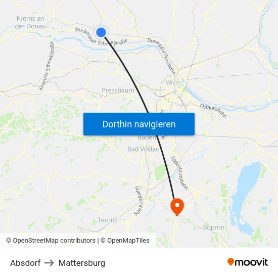 Absdorf to Mattersburg map
