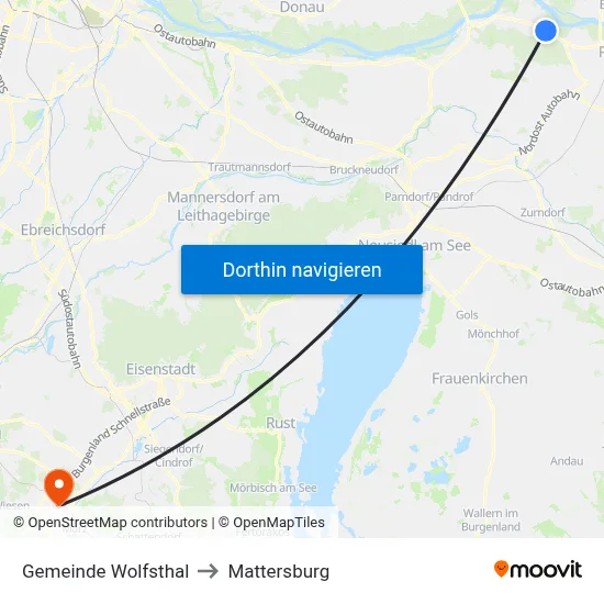 Gemeinde Wolfsthal to Mattersburg map