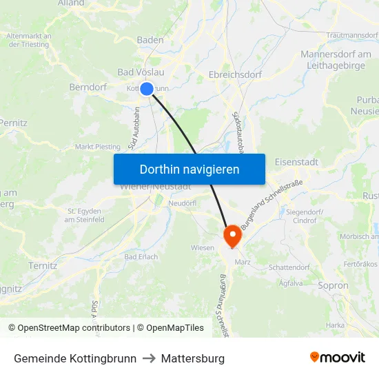 Gemeinde Kottingbrunn to Mattersburg map