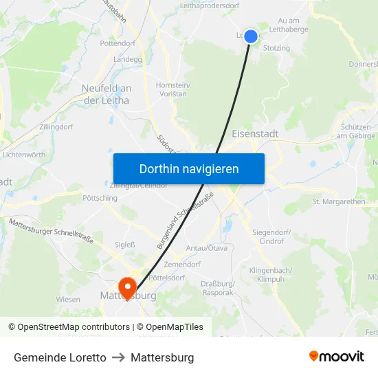 Gemeinde Loretto to Mattersburg map