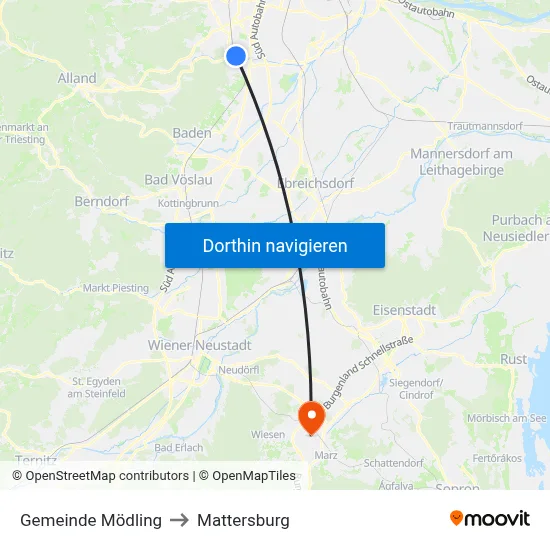 Gemeinde Mödling to Mattersburg map