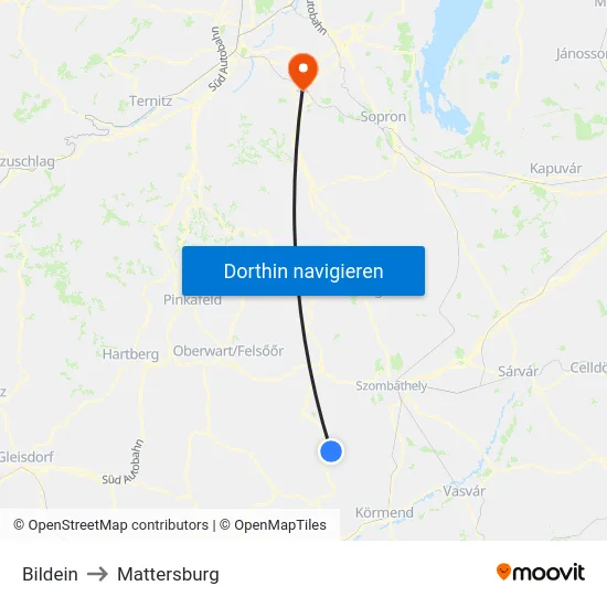 Bildein to Mattersburg map