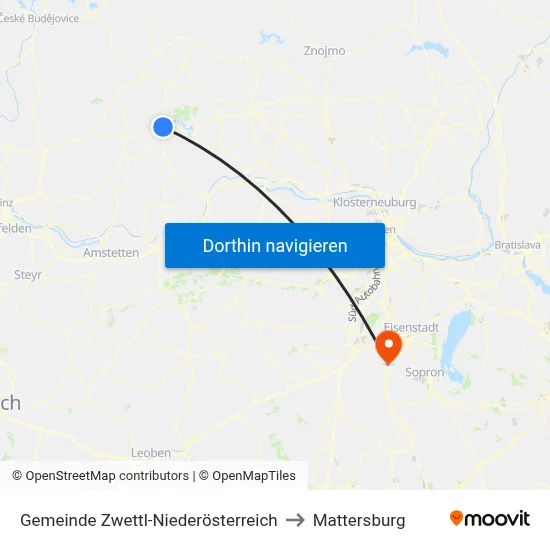 Gemeinde Zwettl-Niederösterreich to Mattersburg map