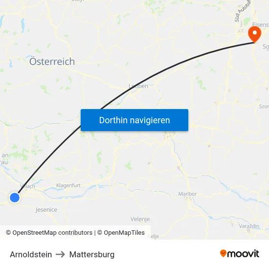 Arnoldstein to Mattersburg map