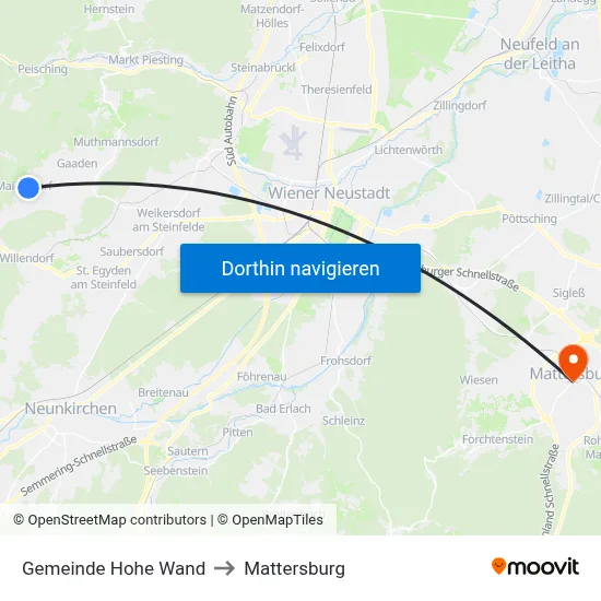 Gemeinde Hohe Wand to Mattersburg map
