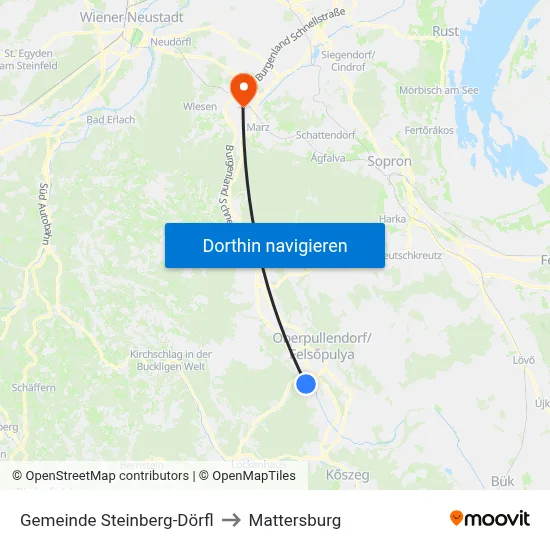 Gemeinde Steinberg-Dörfl to Mattersburg map