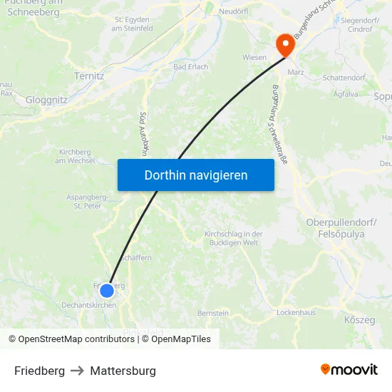 Friedberg to Mattersburg map