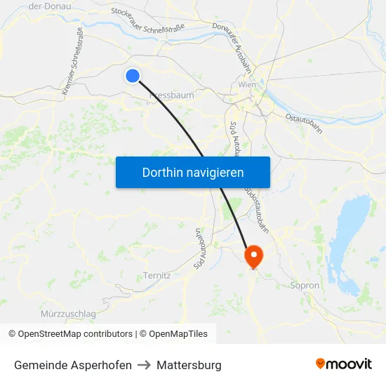 Gemeinde Asperhofen to Mattersburg map