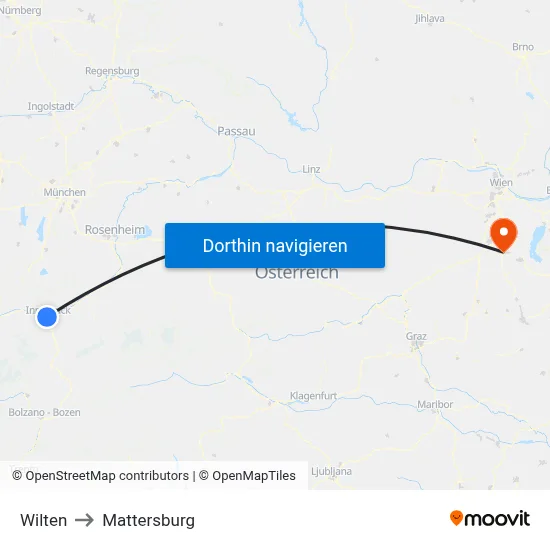 Wilten to Mattersburg map
