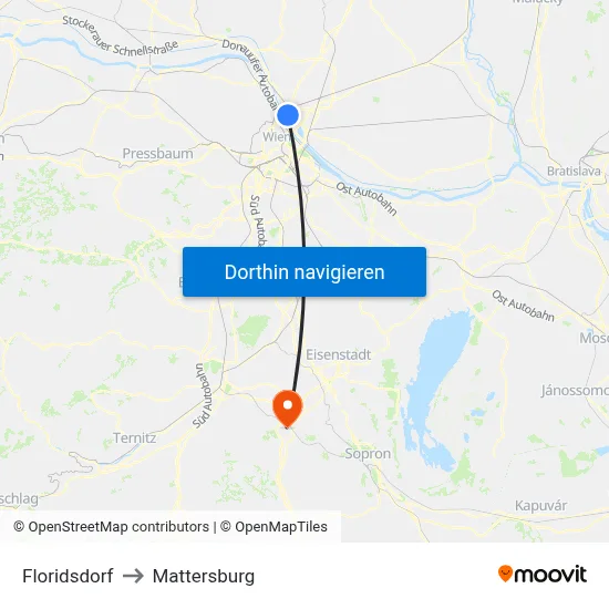 Floridsdorf to Mattersburg map